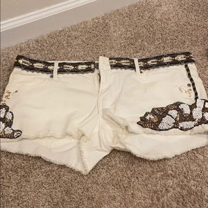 Express Vintage boho Hand-Beaded Shorts